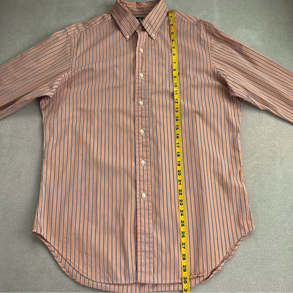 Ralph Lauren Cotton Button Down Shirt. 15 1/2. Medium. Orange and Blue Stripes. - Picture 6 of 8